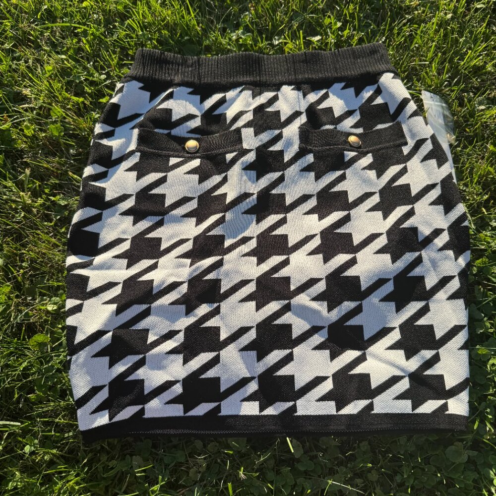 Nwt Central Park West Everly Mini Skirt Black White Pattern Stretch